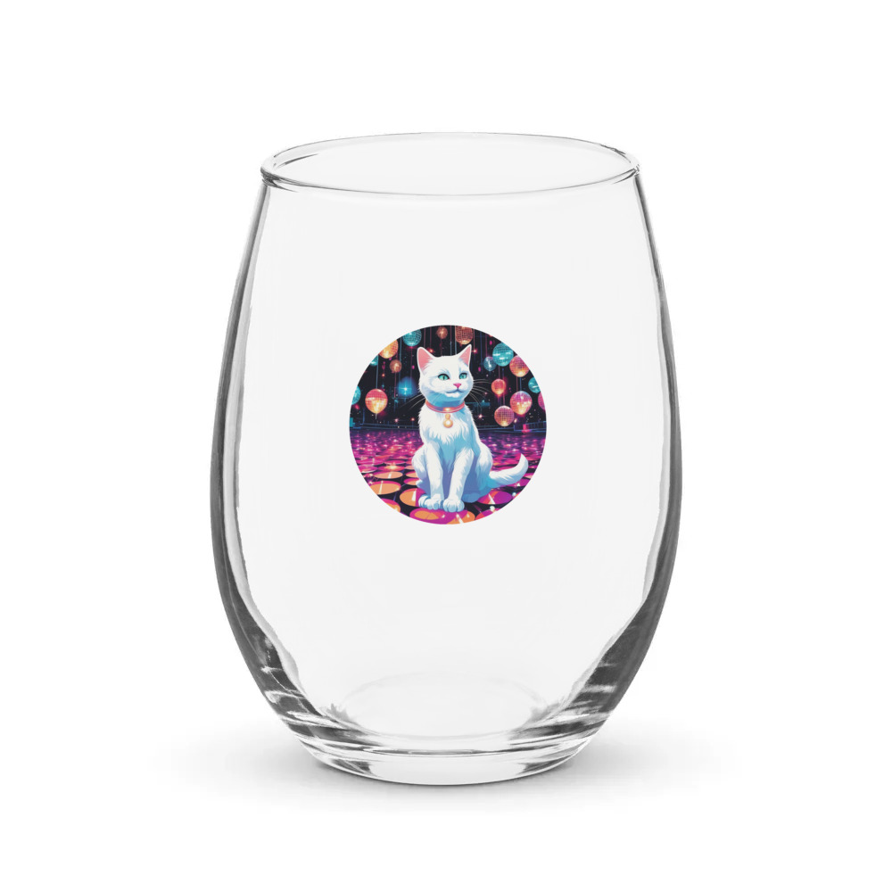 PugMug Custom White Companion Cat Stemless Wine Glass