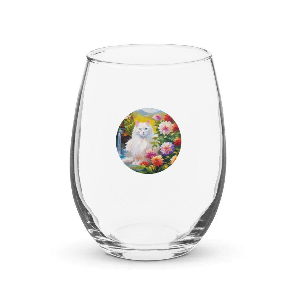 PugMug Custom White Companion Cat Stemless Wine Glass