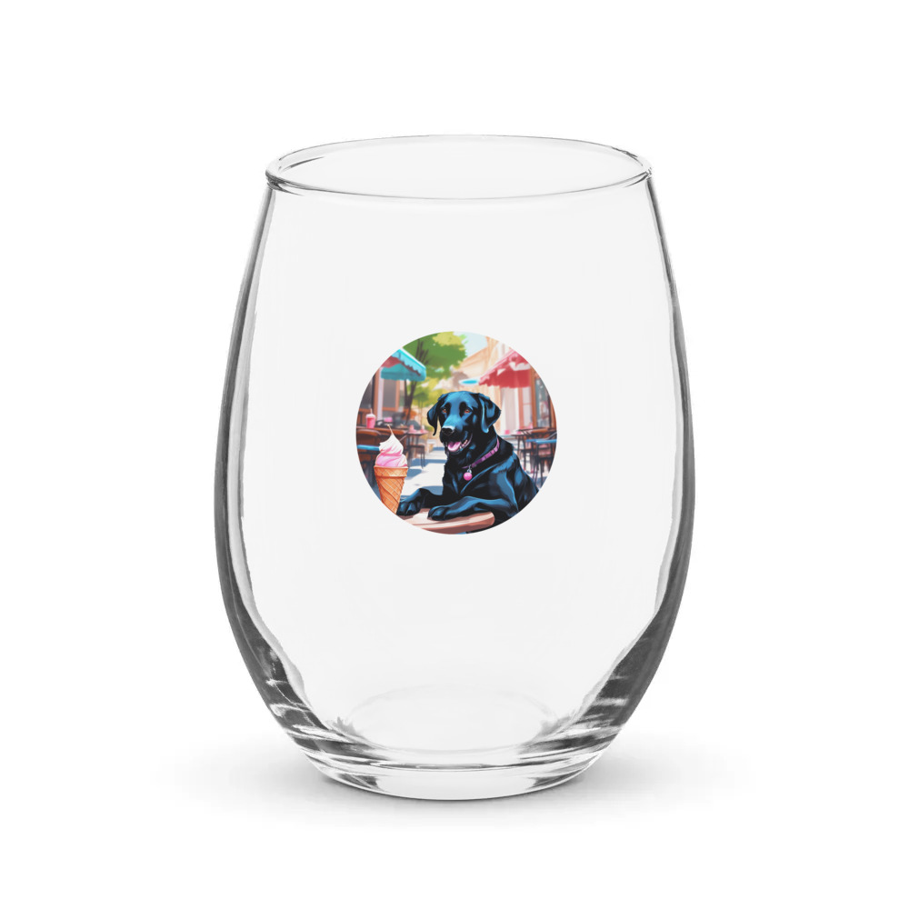 PugMug Custom Black Labrador Retriever Stemless Wine Glass