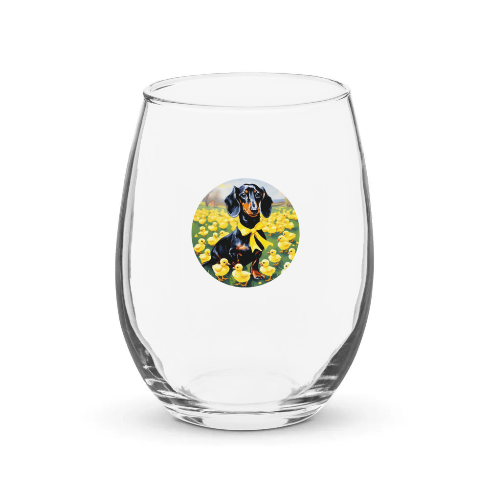PugMug Custom Black Dachshund Stemless Wine Glass