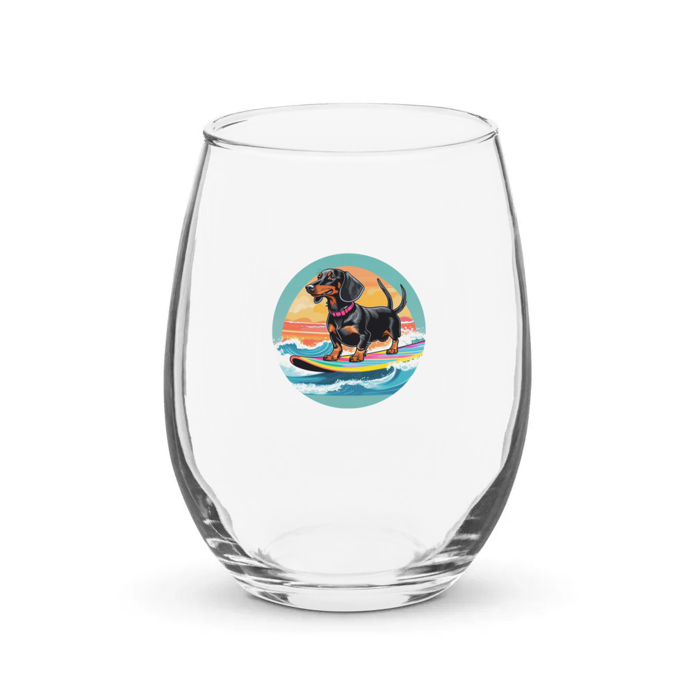 PugMug Custom Black Dachshund Stemless Wine Glass