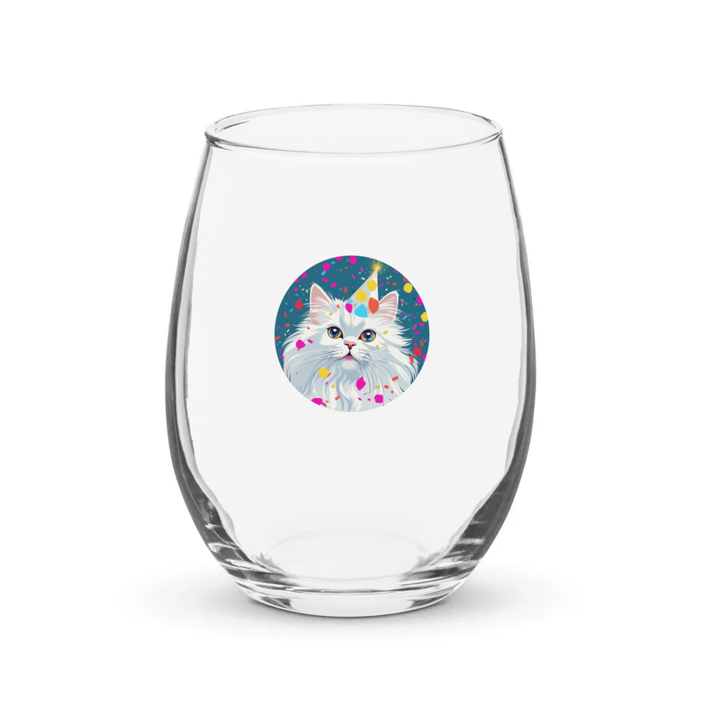 PugMug Custom White Persian Cat Stemless Wine Glass
