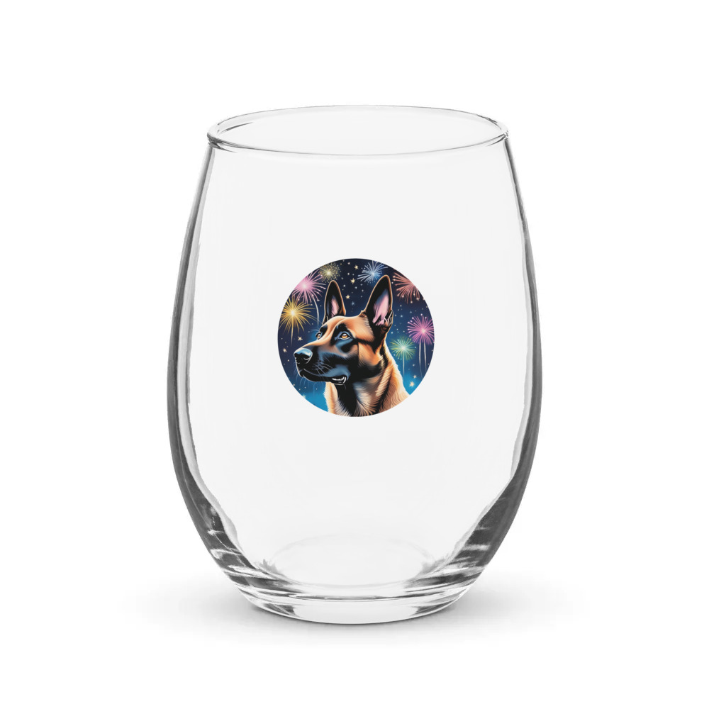 PugMug Custom Belgian Malinois Stemless Wine Glass