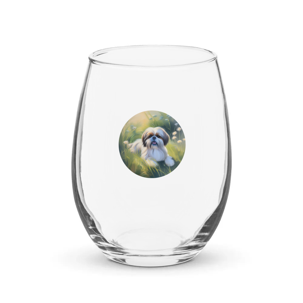 PugMug Custom Shih Tzu Stemless Wine Glass