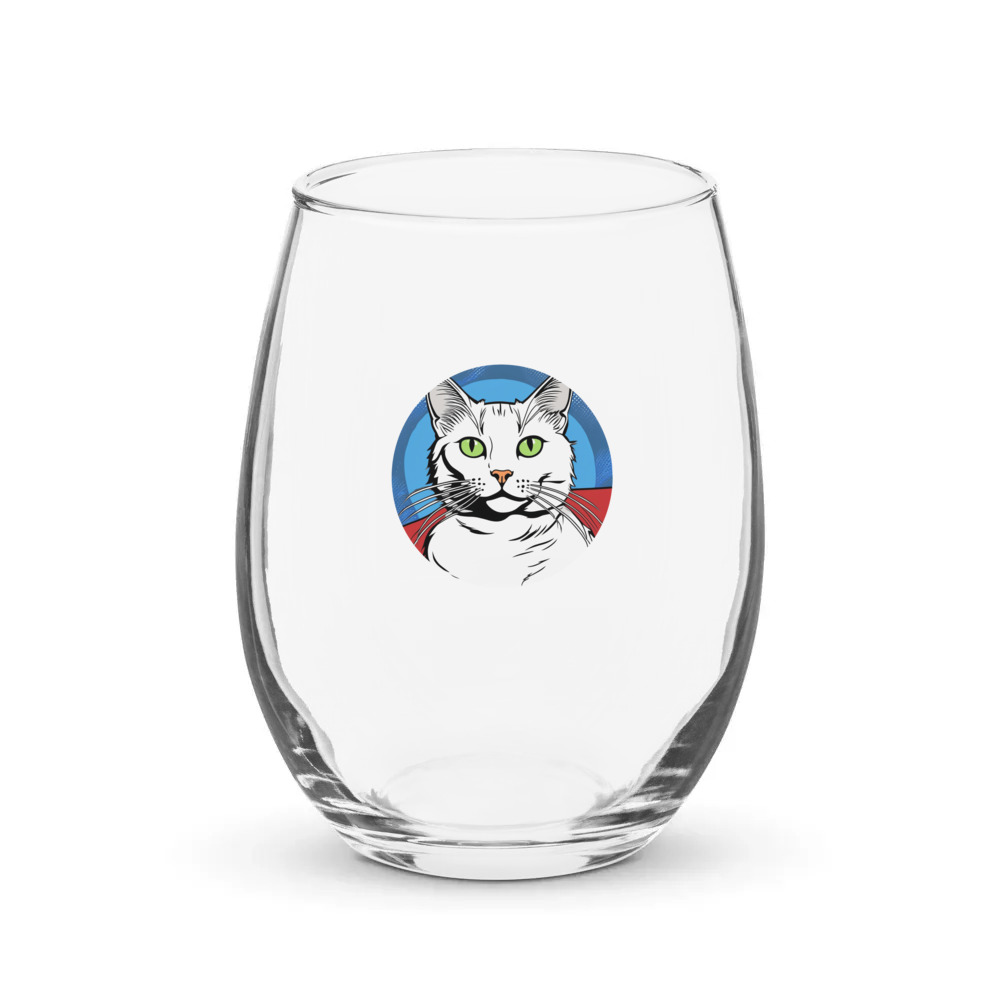 PugMug Custom White Companion Cat Stemless Wine Glass