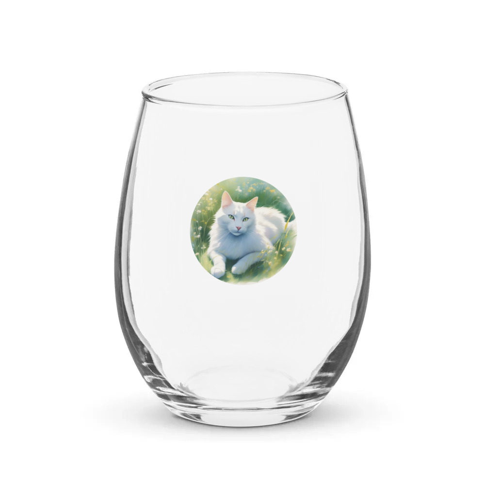 PugMug Custom White Companion Cat Stemless Wine Glass