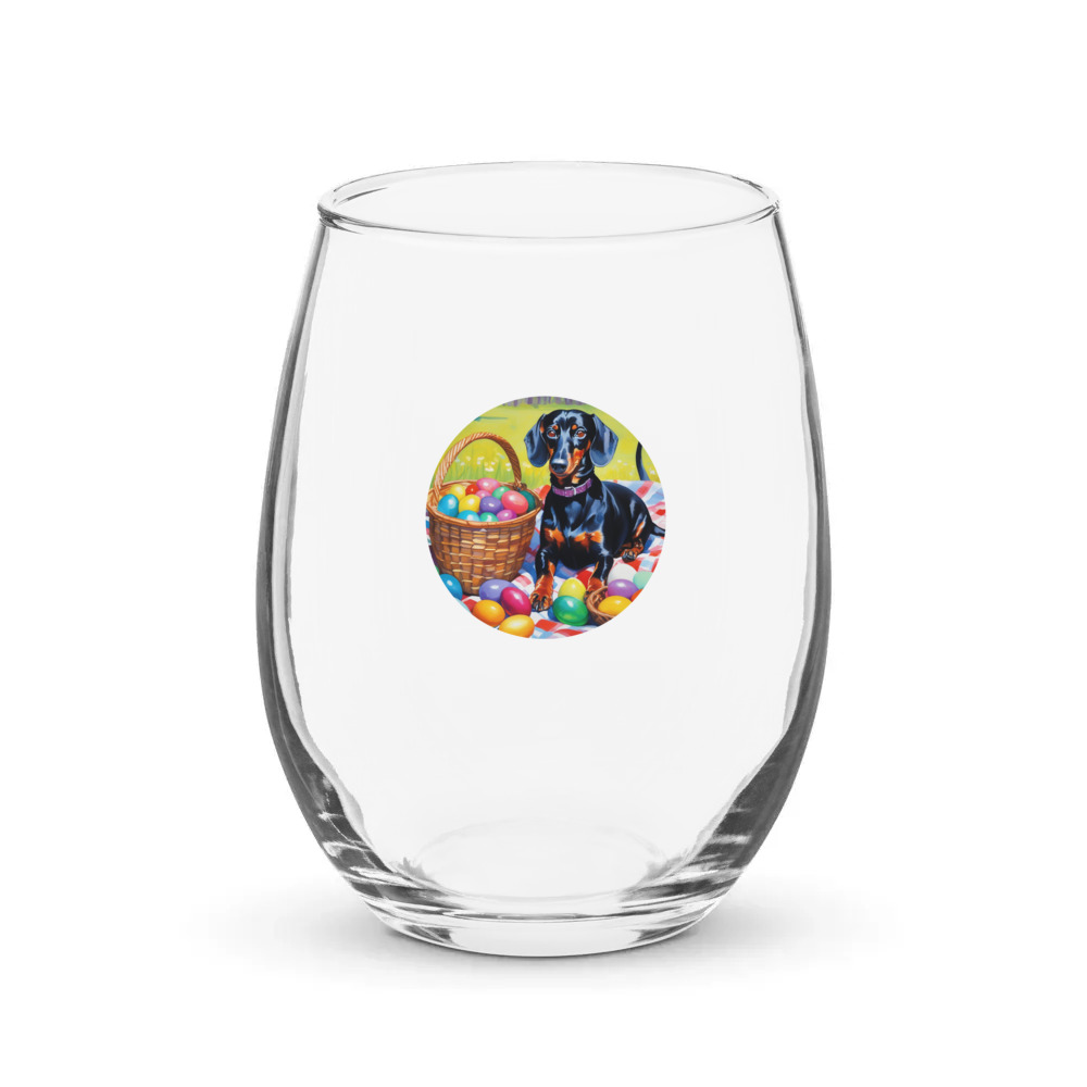 PugMug Custom Black Dachshund Stemless Wine Glass