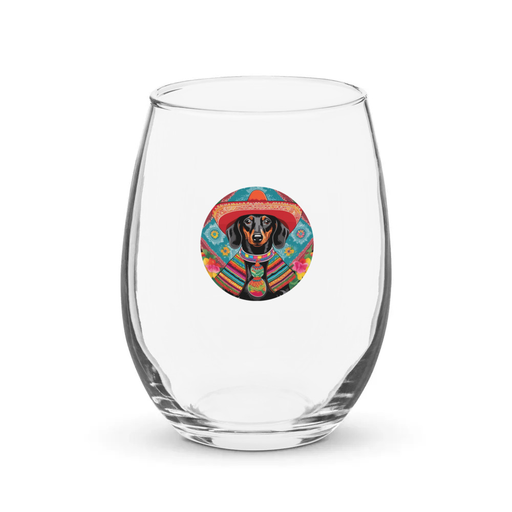 PugMug Custom Black Dachshund Stemless Wine Glass
