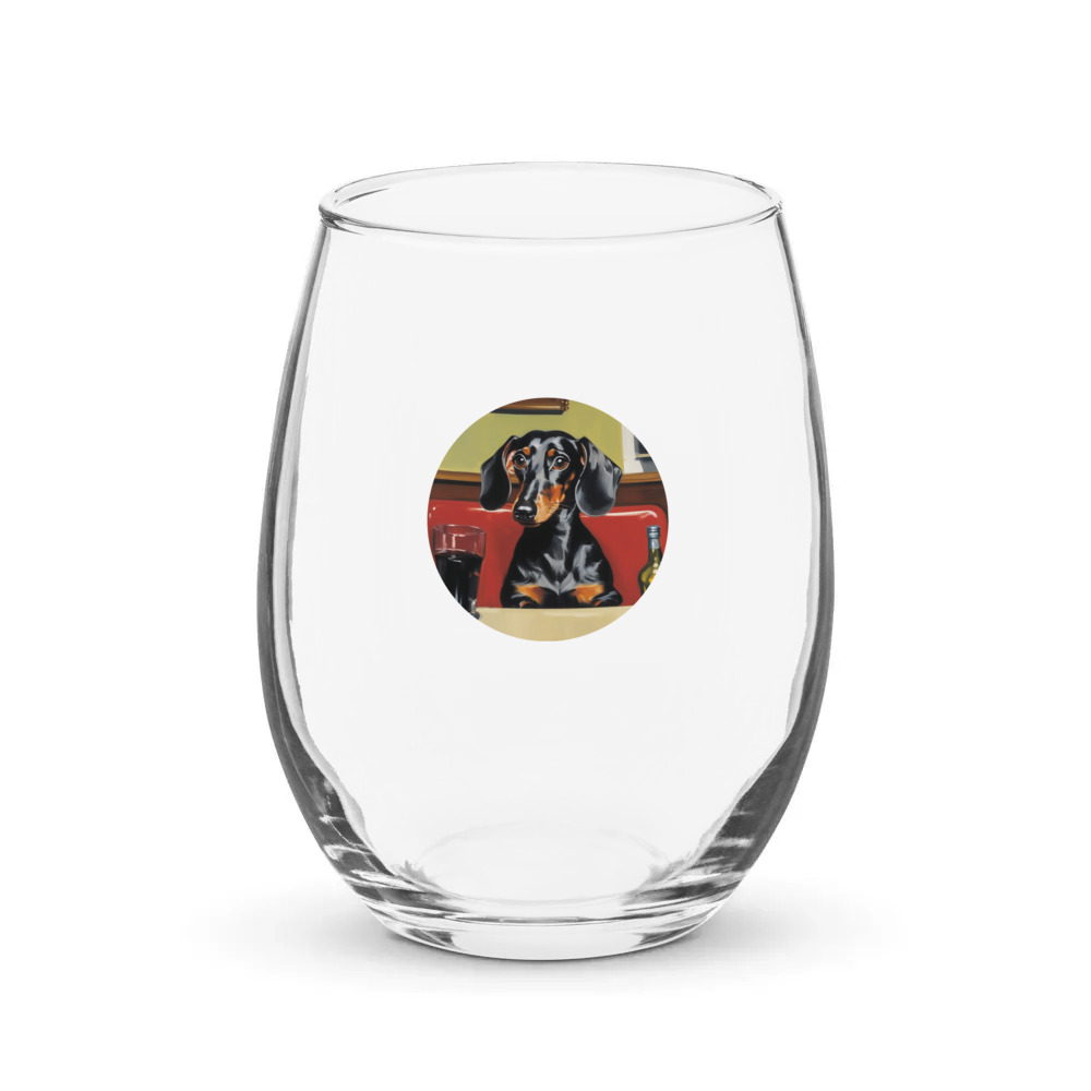 PugMug Custom Black Dachshund Stemless Wine Glass