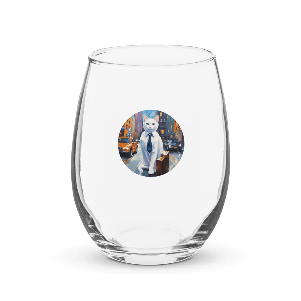 PugMug Custom White Companion Cat Stemless Wine Glass