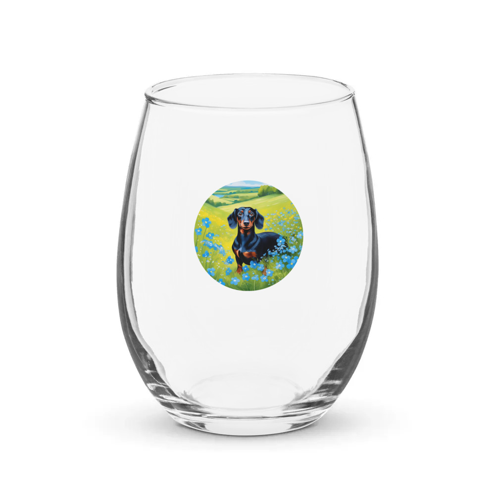PugMug Custom Black Dachshund Stemless Wine Glass