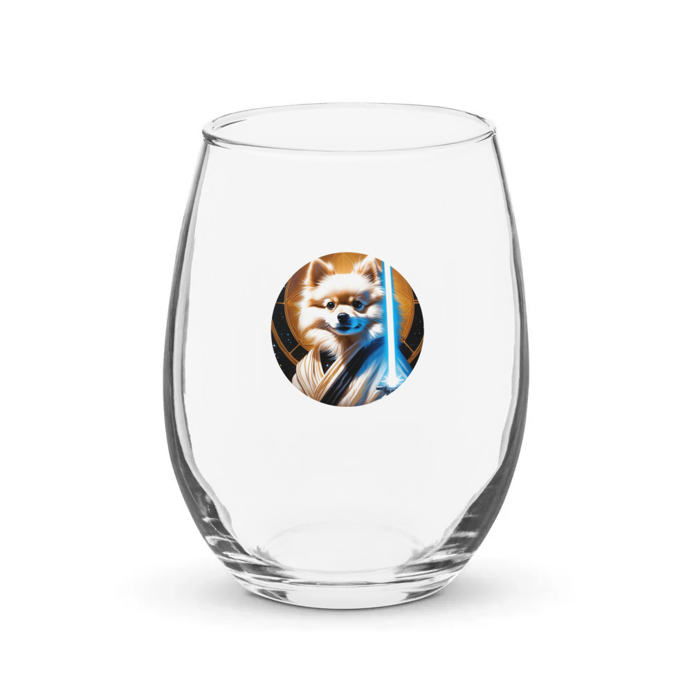 PugMug Custom White Pomeranian Stemless Wine Glass