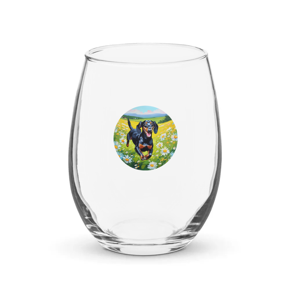 PugMug Custom Black Dachshund Stemless Wine Glass