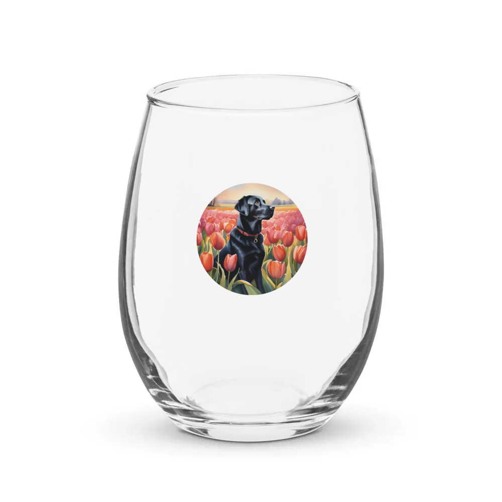 PugMug Custom Black Labrador Retriever Stemless Wine Glass