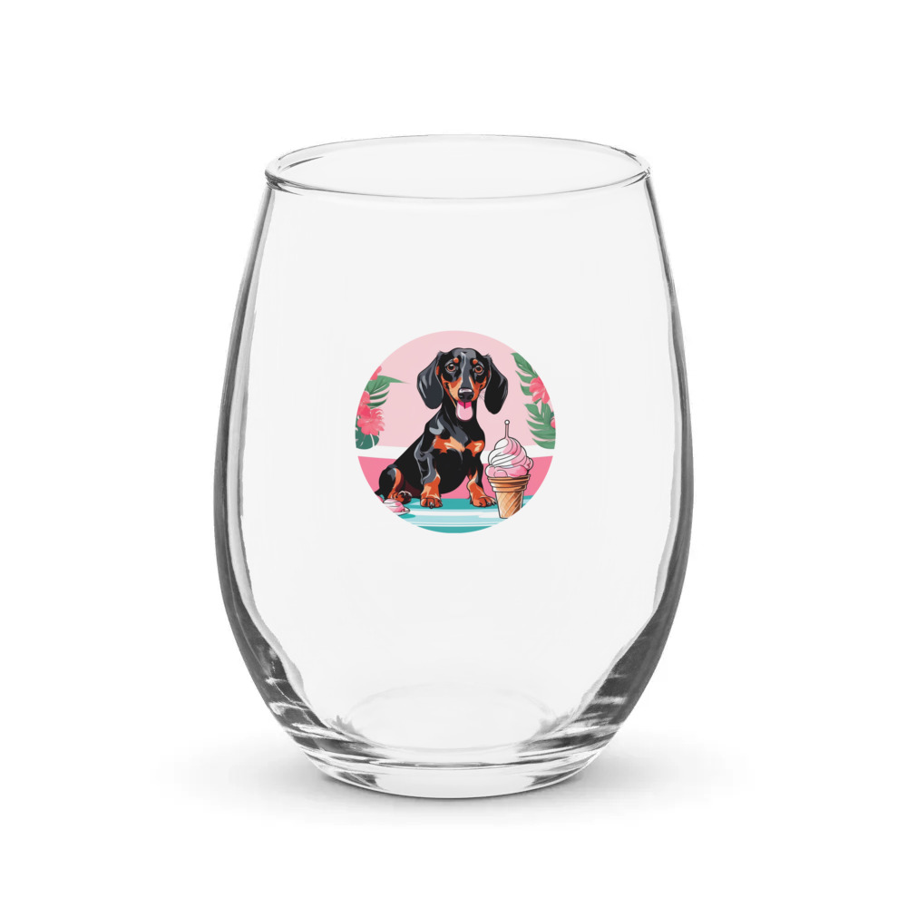 PugMug Custom Black Dachshund Stemless Wine Glass