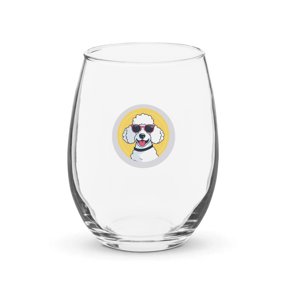 PugMug Custom White Poodle Stemless Wine Glass