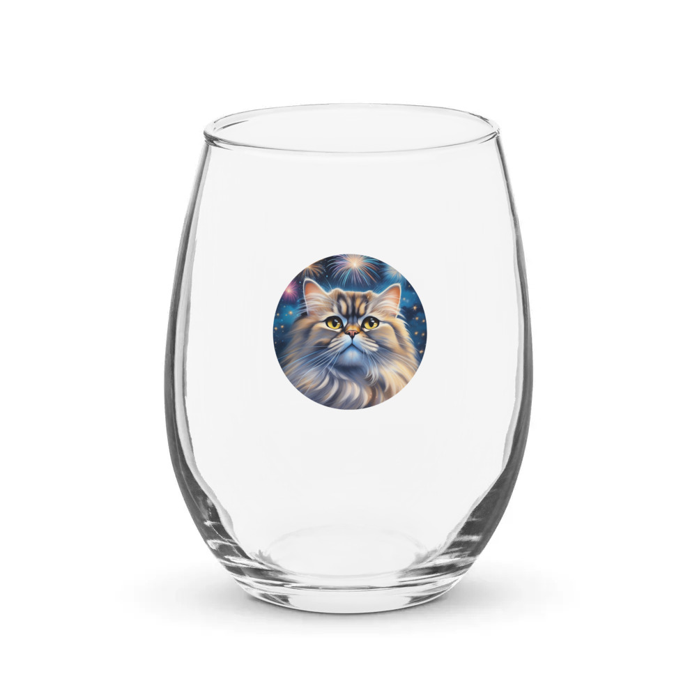 PugMug Custom Tabby Persian Cat Stemless Wine Glass