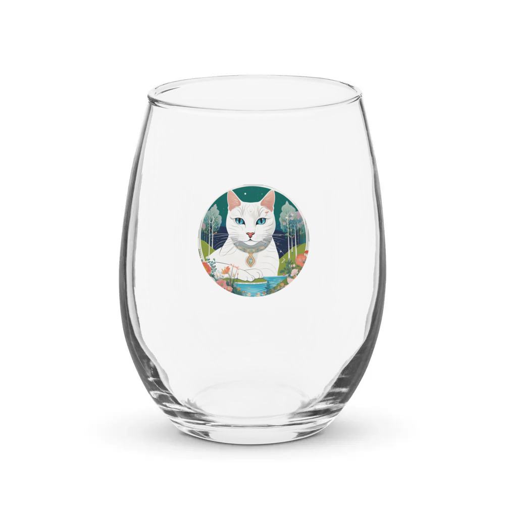 PugMug Custom White Companion Cat Stemless Wine Glass