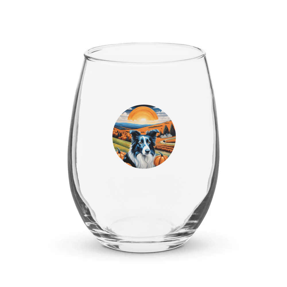 PugMug Custom Border Collie Stemless Wine Glass