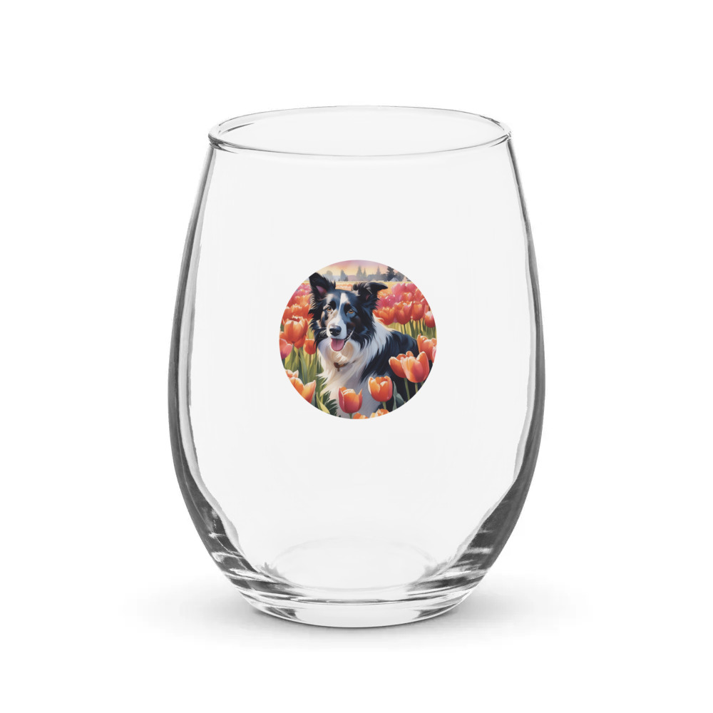 PugMug Custom Border Collie Stemless Wine Glass
