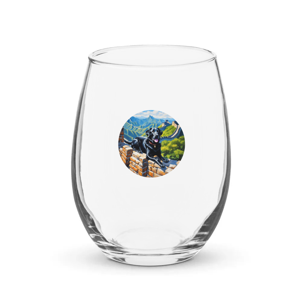 PugMug Custom Black Labrador Retriever Stemless Wine Glass
