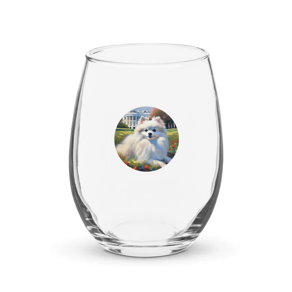 PugMug Custom White Pomeranian Stemless Wine Glass