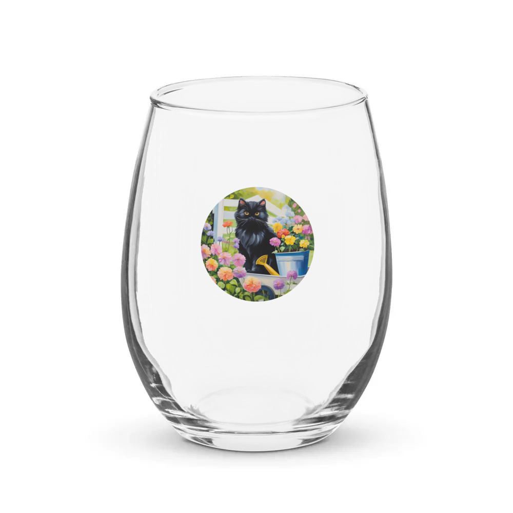 PugMug Custom Black Persian Cat Stemless Wine Glass