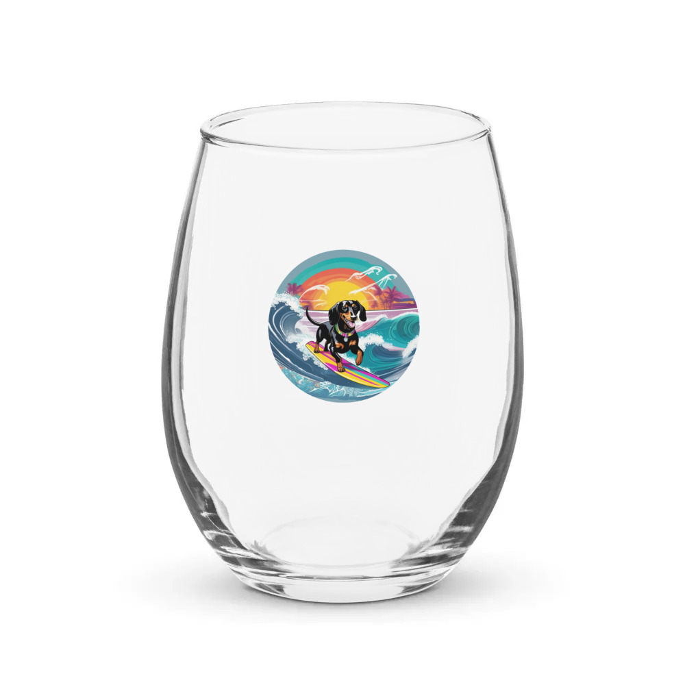 PugMug Custom Black Dachshund Stemless Wine Glass
