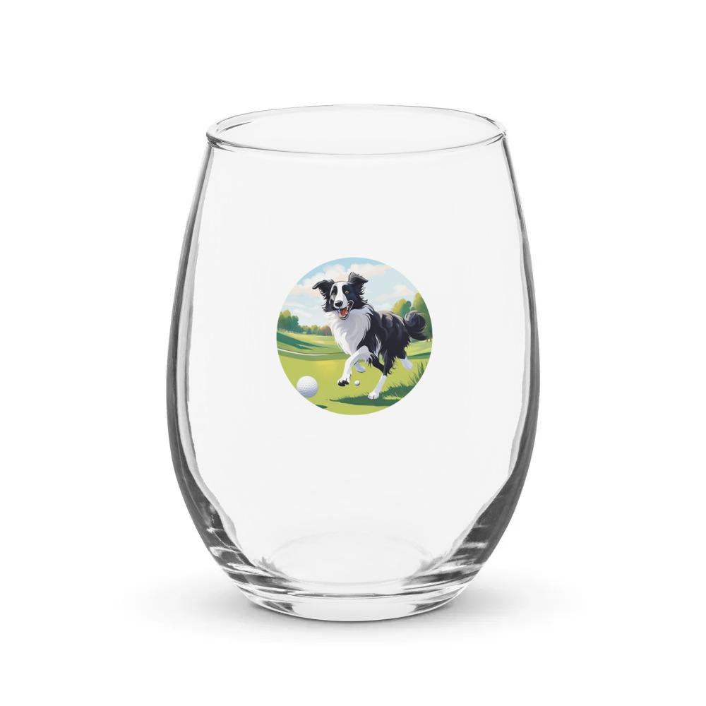 PugMug Custom Border Collie Stemless Wine Glass