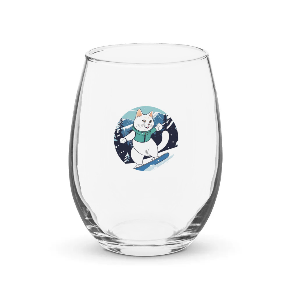 PugMug Custom White Companion Cat Stemless Wine Glass