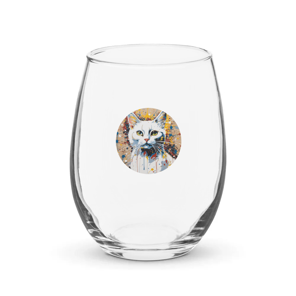 PugMug Custom White Companion Cat Stemless Wine Glass