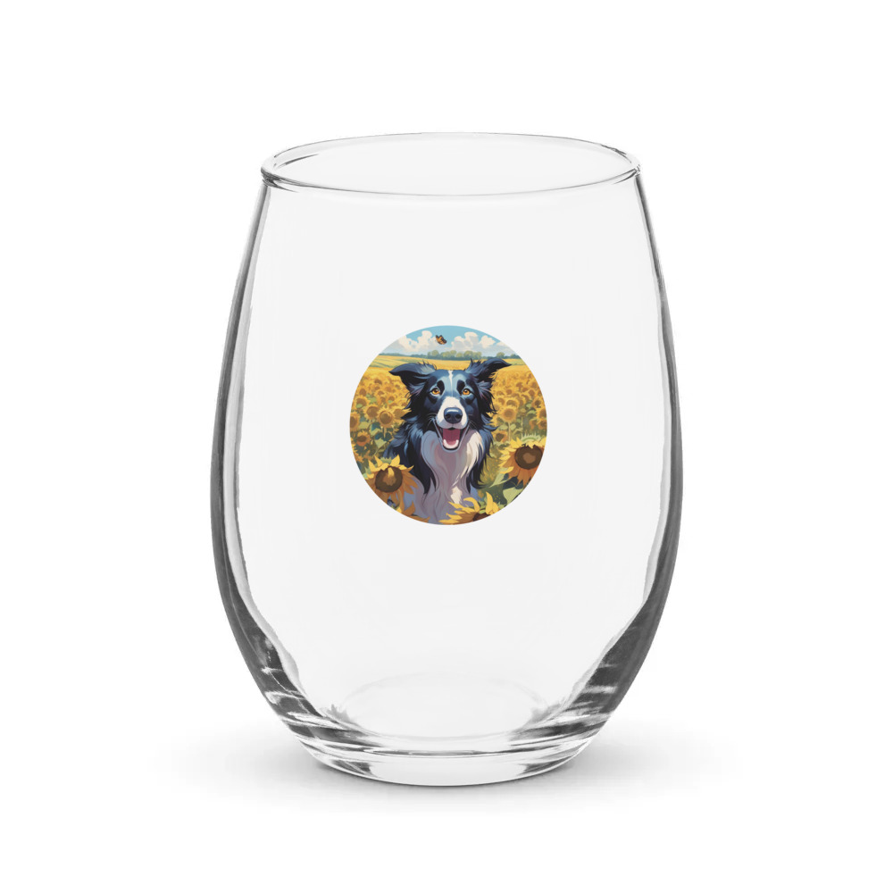 PugMug Custom Border Collie Stemless Wine Glass