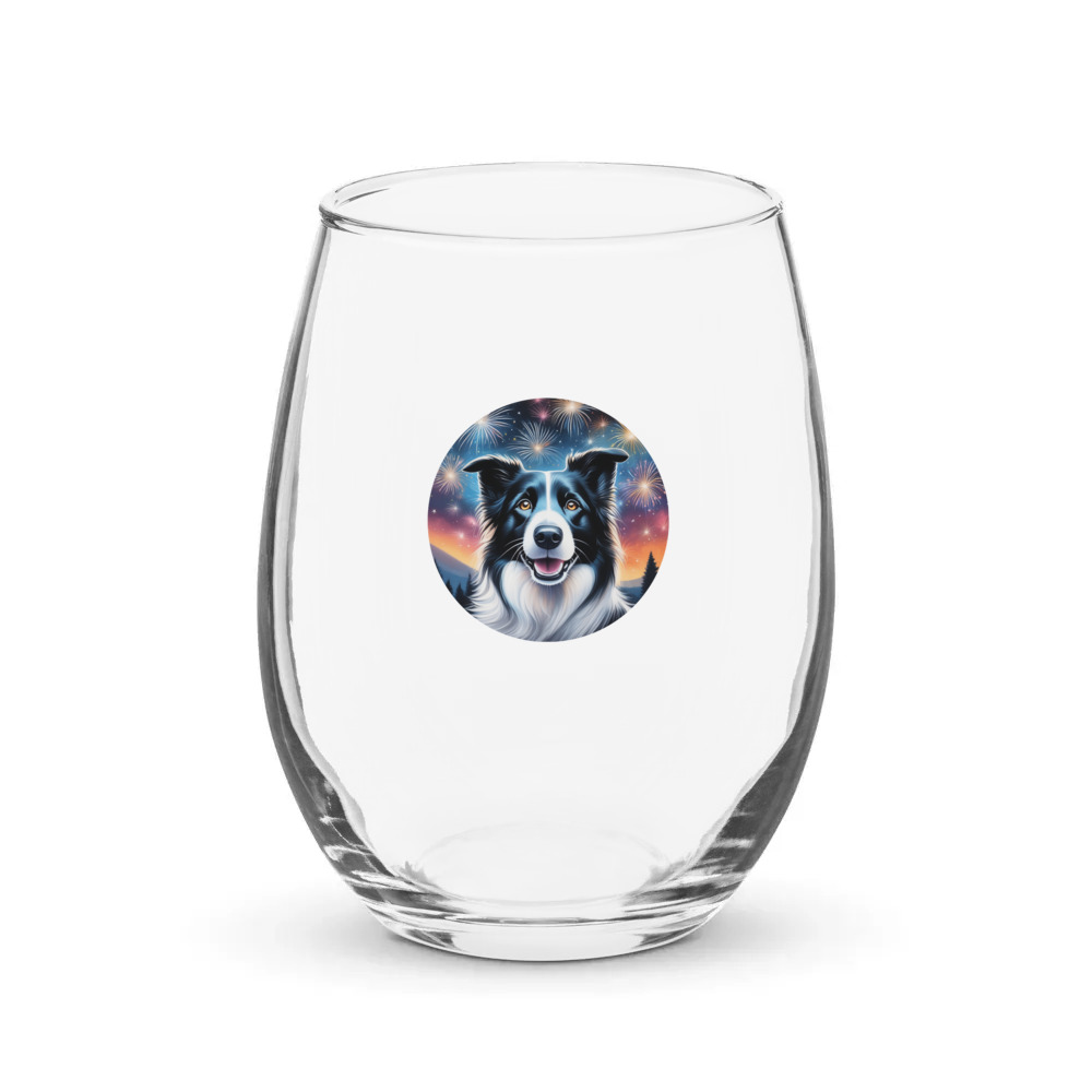 PugMug Custom Border Collie Stemless Wine Glass