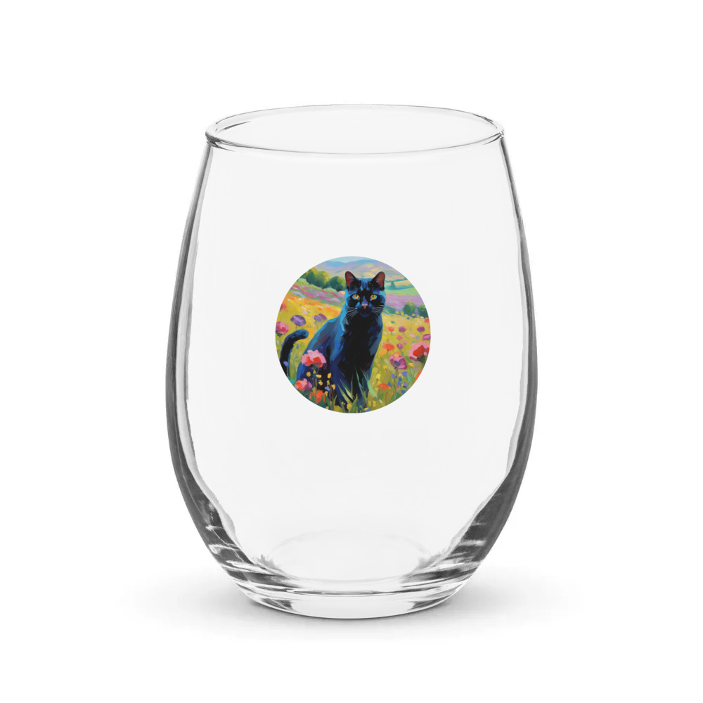 PugMug Custom Black Exotic Cat Stemless Wine Glass