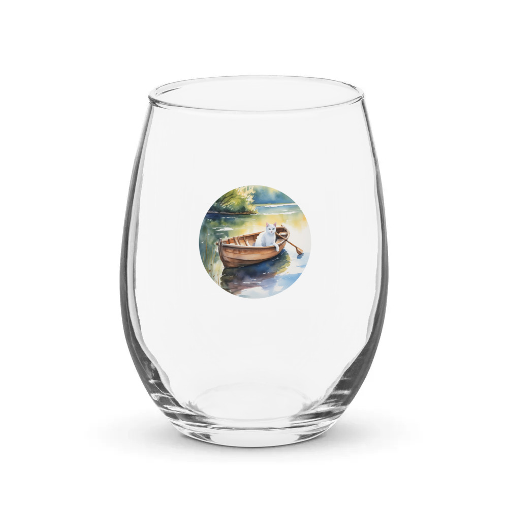 PugMug Custom White Companion Cat Stemless Wine Glass