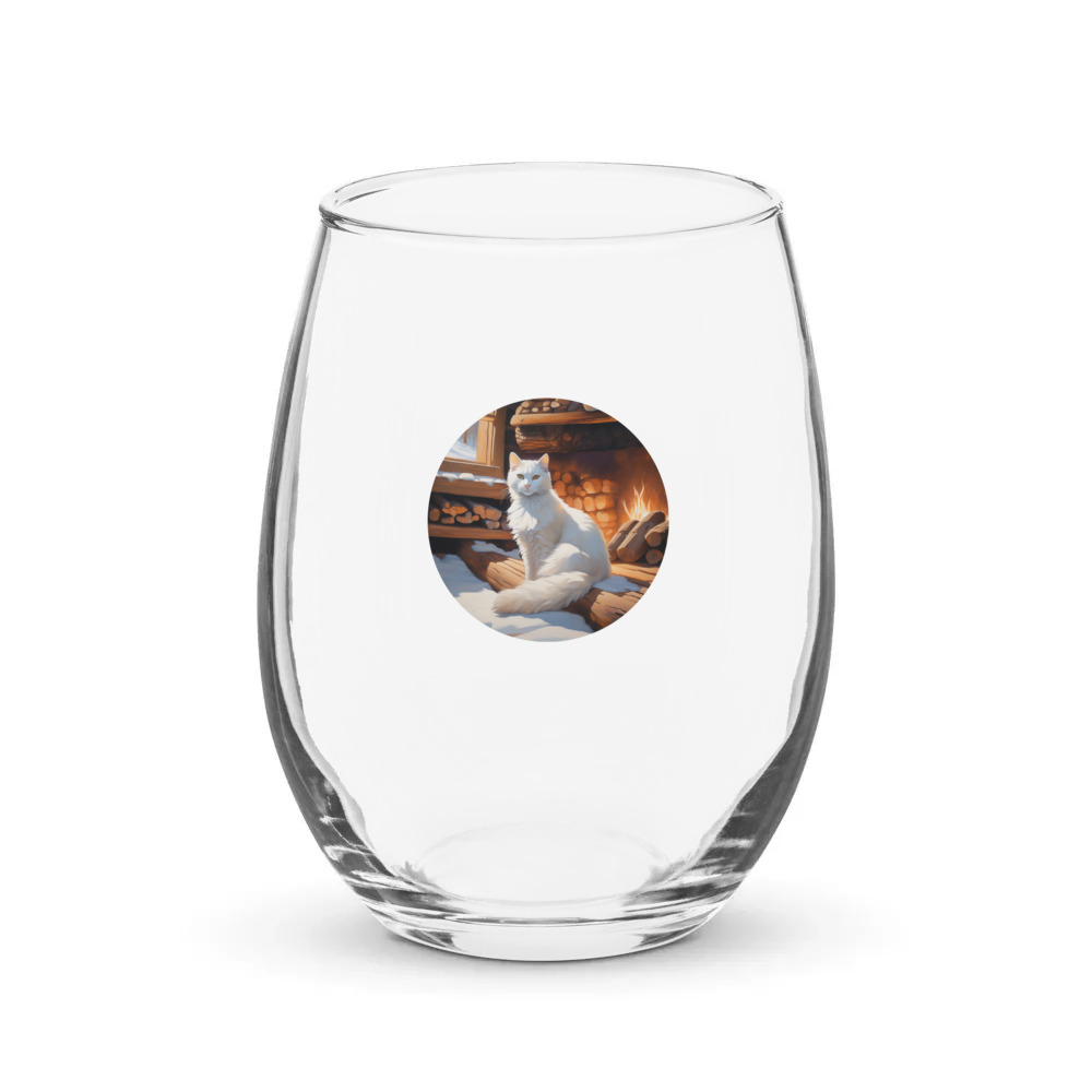 PugMug Custom White Companion Cat Stemless Wine Glass