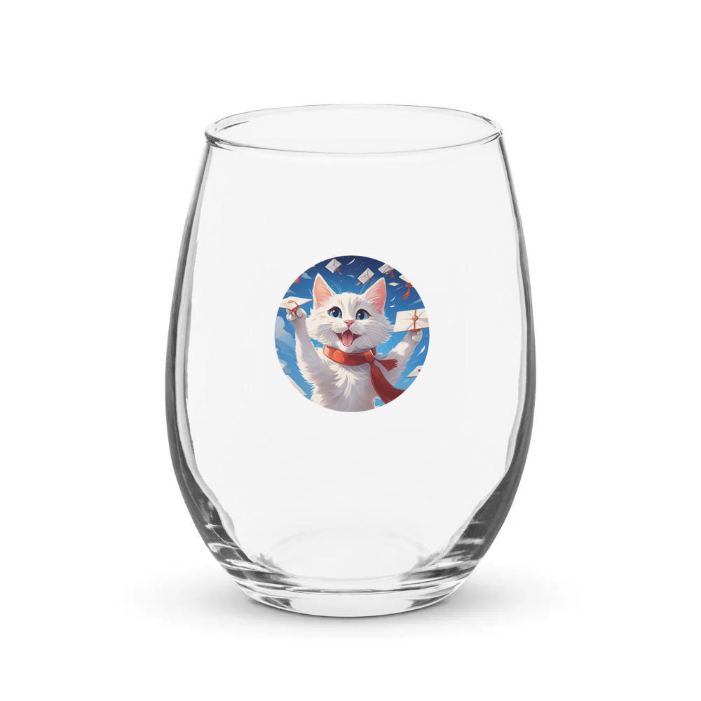 PugMug Custom White Companion Cat Stemless Wine Glass