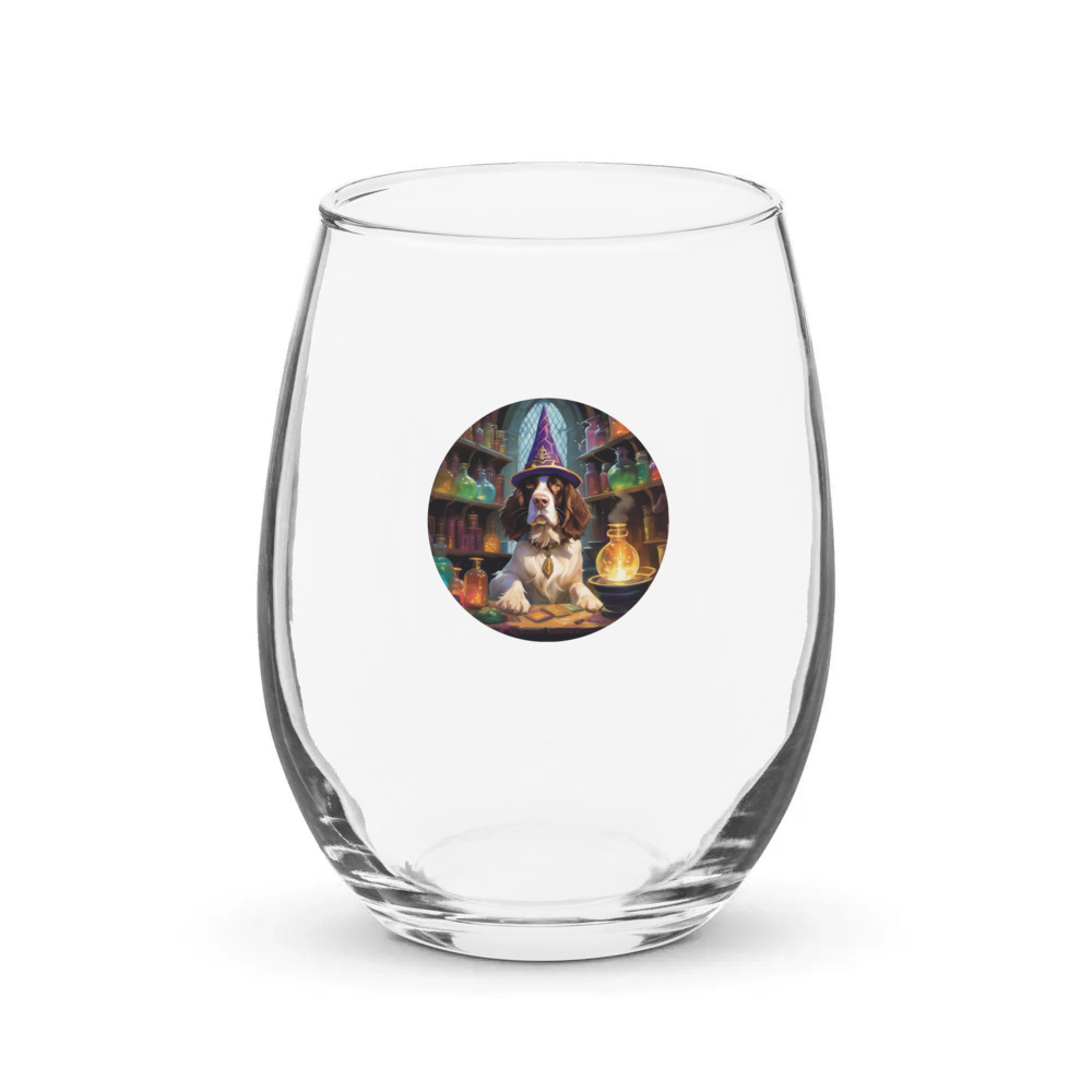 PugMug Custom English Springer Spaniel Stemless Wine Glass