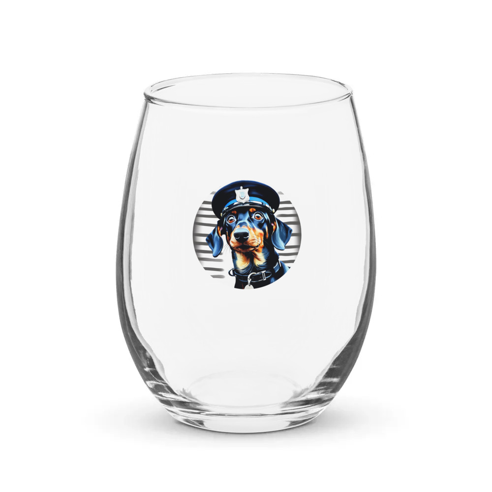 PugMug Custom Black Dachshund Stemless Wine Glass