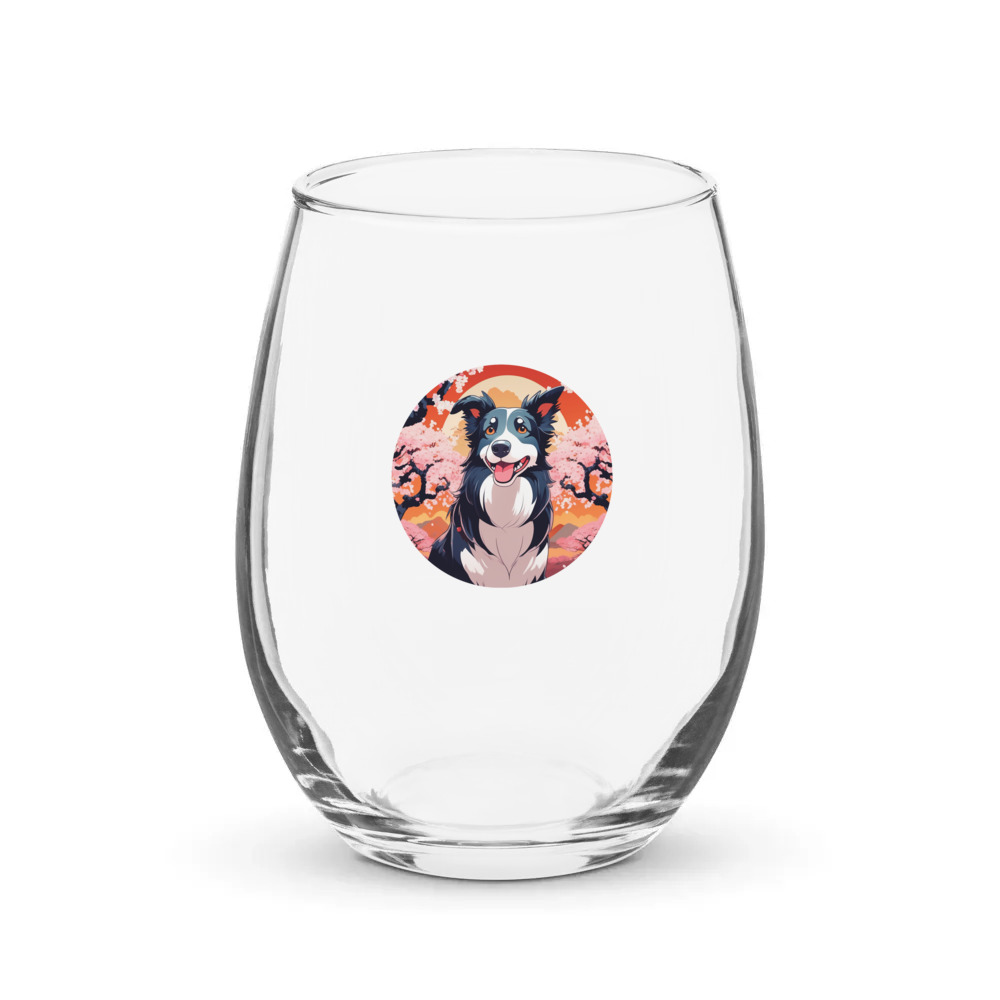 PugMug Custom Border Collie Stemless Wine Glass