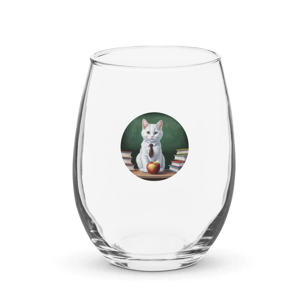 PugMug Custom White Companion Cat Stemless Wine Glass
