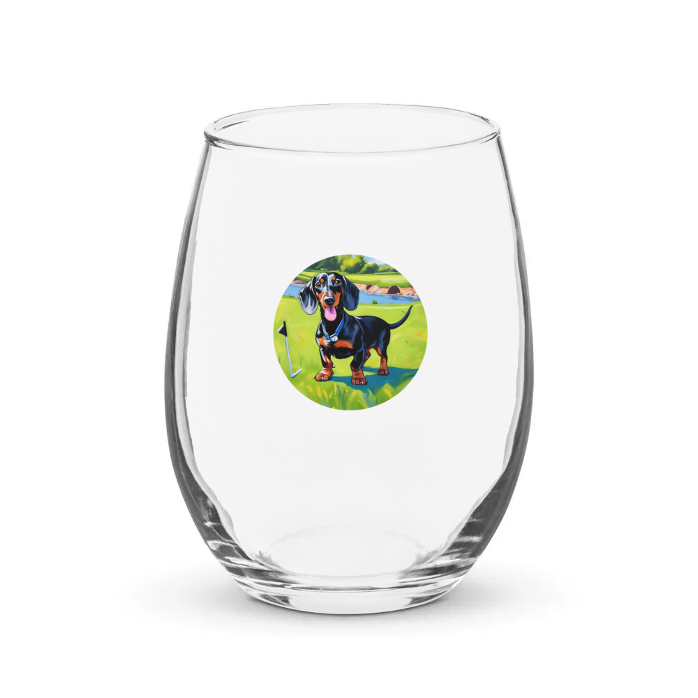 PugMug Custom Black Dachshund Stemless Wine Glass