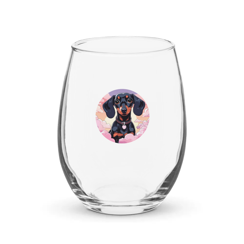 PugMug Custom Black Dachshund Stemless Wine Glass