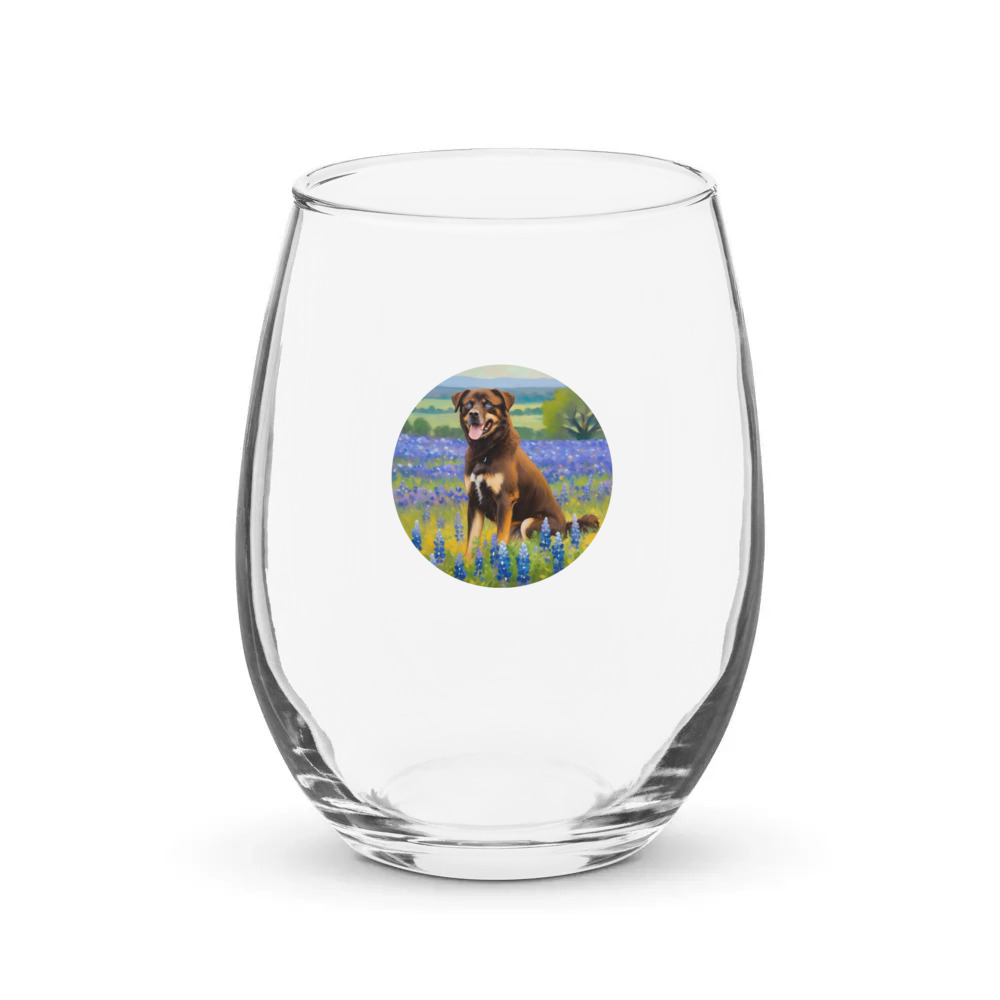 PugMug Custom Blue Stemless Wine Glass
