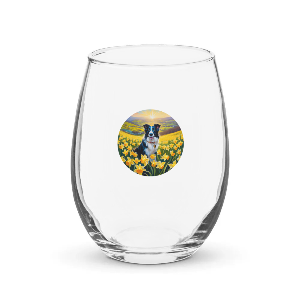 PugMug Custom Border Collie Stemless Wine Glass