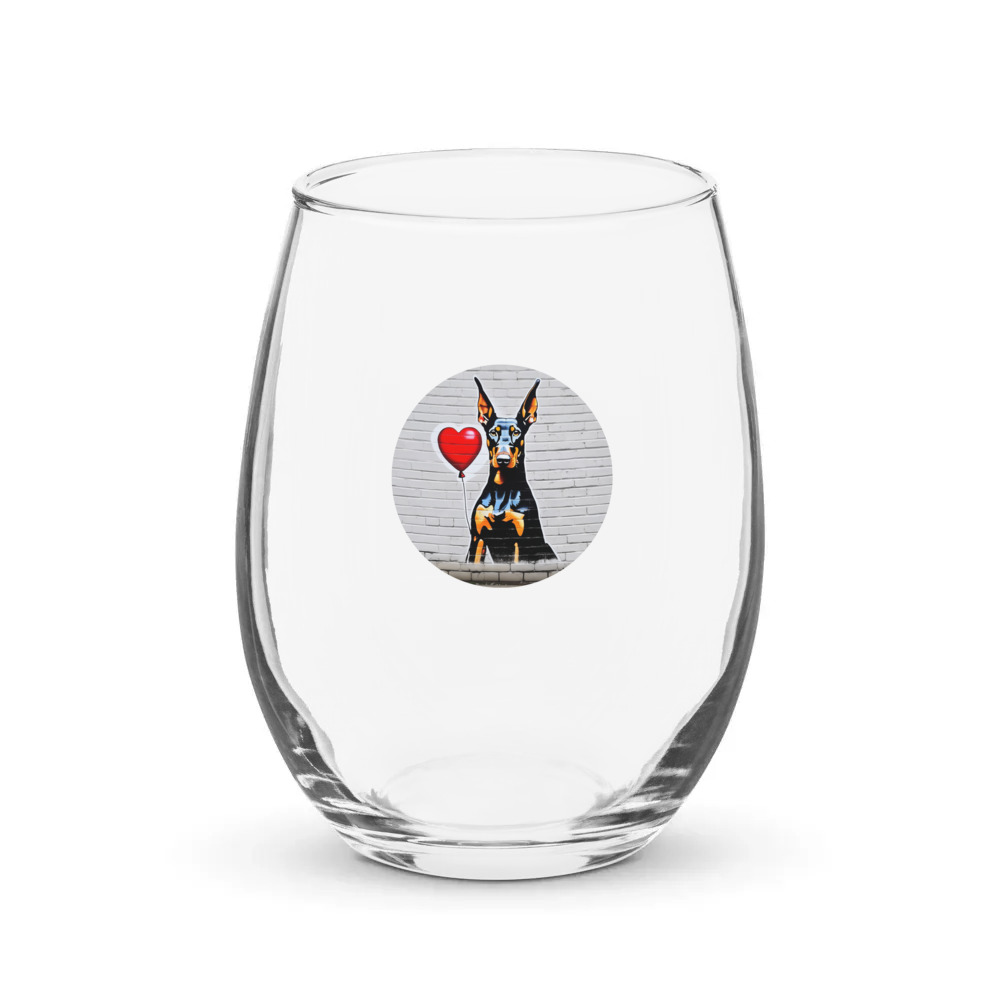 PugMug Custom Doberman Pinscher Stemless Wine Glass