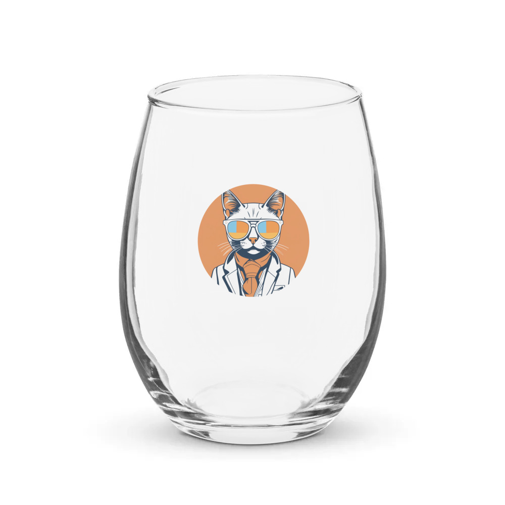 PugMug Custom White Companion Cat Stemless Wine Glass