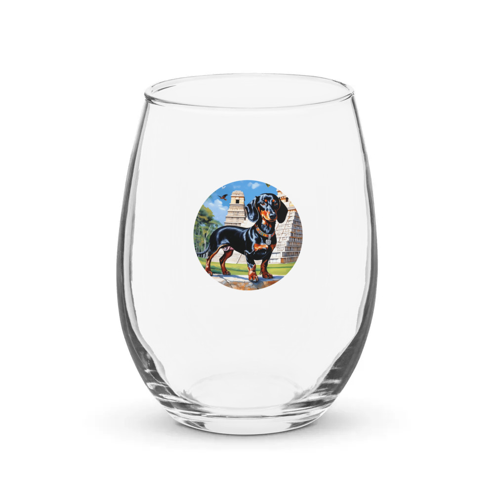 PugMug Custom Black Dachshund Stemless Wine Glass