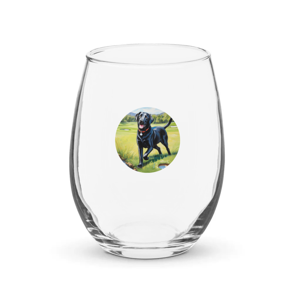 PugMug Custom Black Labrador Retriever Stemless Wine Glass