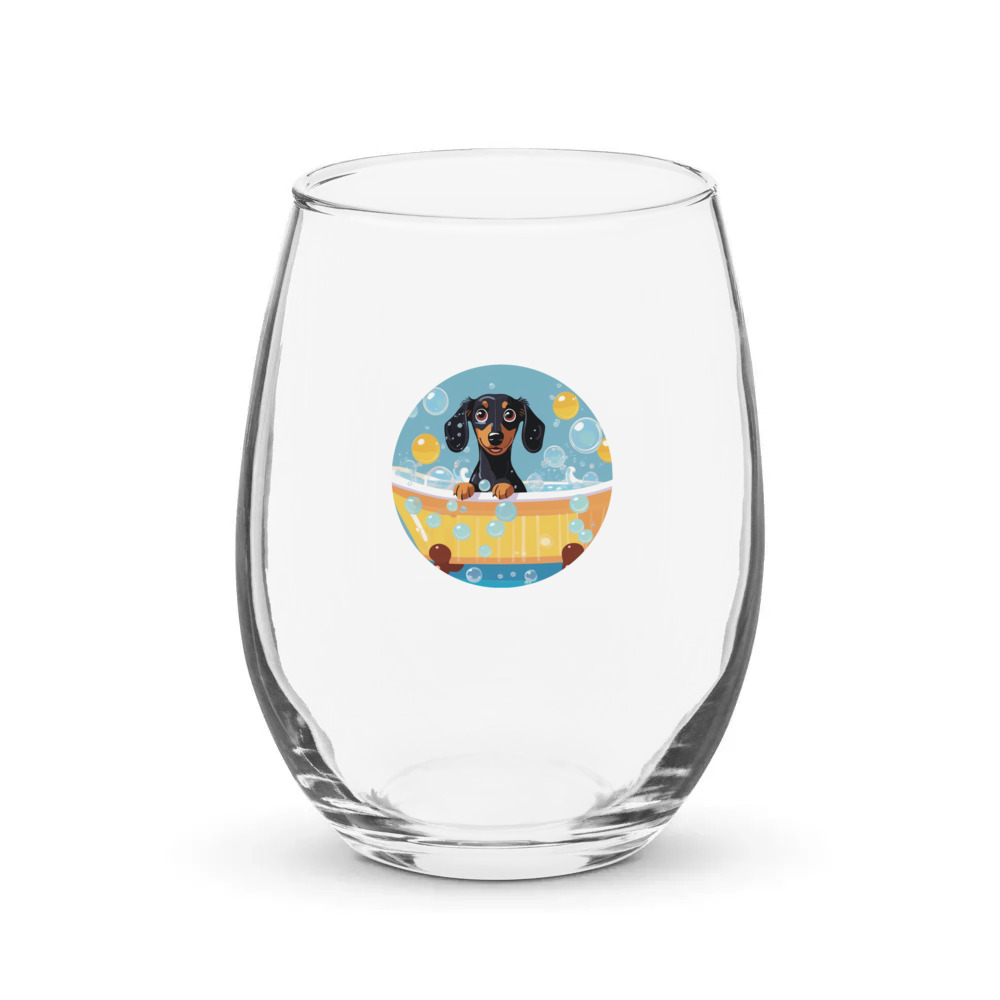 PugMug Custom Black Dachshund Stemless Wine Glass